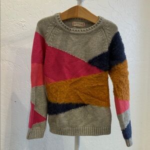 Cozy Colorblock Crewneck Sweater - Gray, Pink, Navy & Mustard